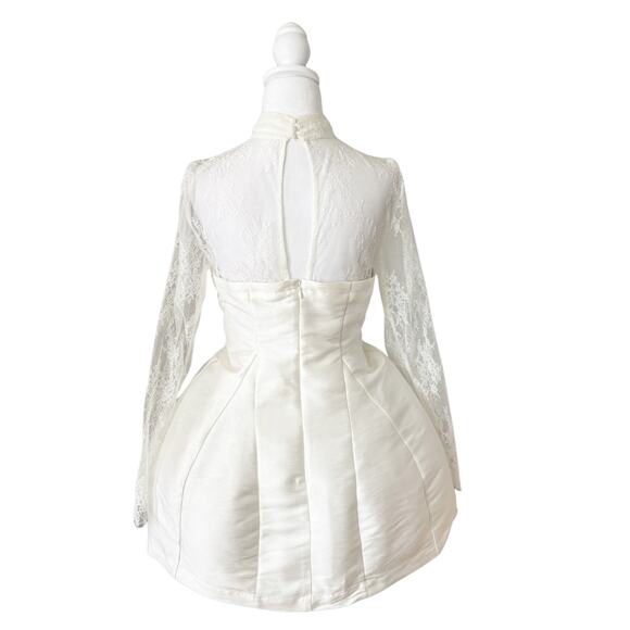 BHLDN Anthropologie High-Neck Lace Fit & Flare Mini Dress NWT 4 White - Picture 5 of 8